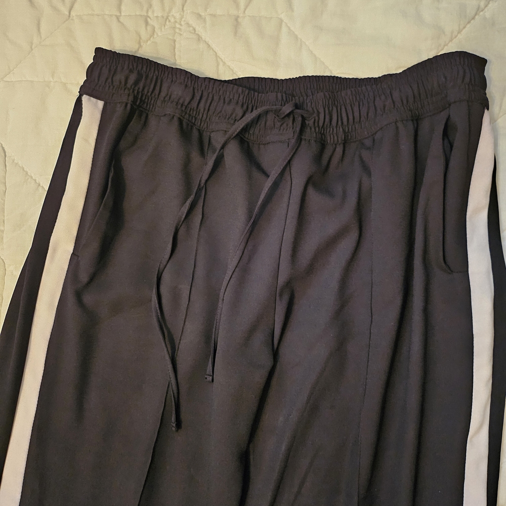 Bisou Bisou Black  Straight Leg Workout Pants with White side stripes - Picture 3 of 10